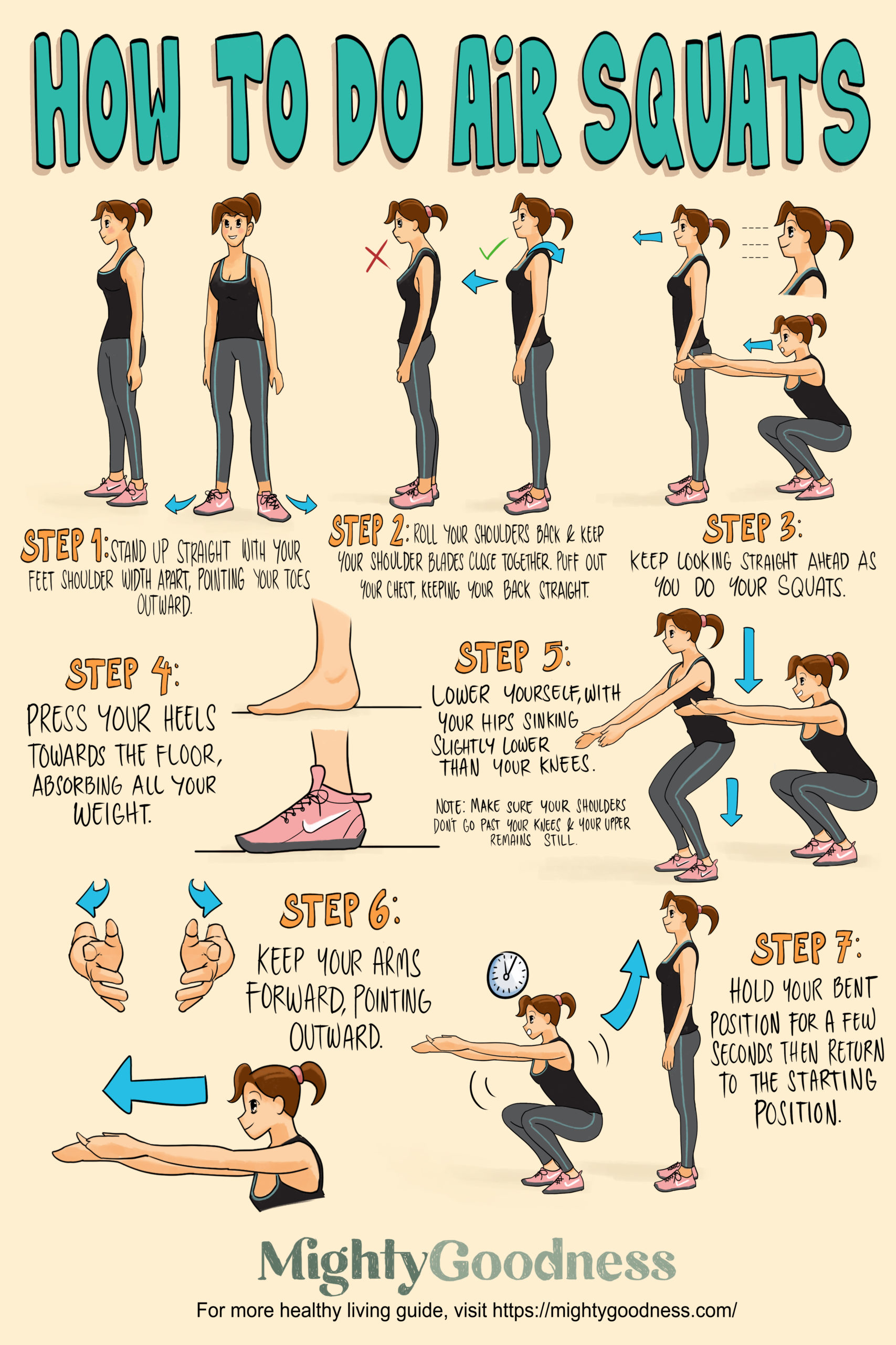 How To Do Air Squats Infographic Mighty Goodness   How To Do Air Squats MG Scaled 