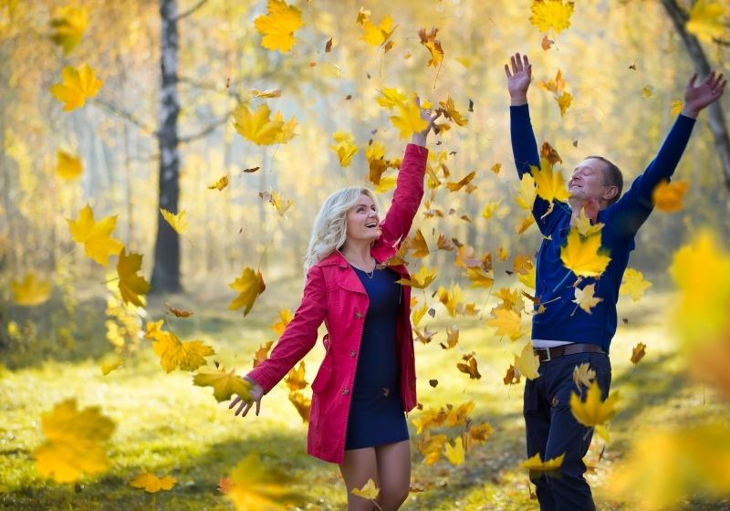 Loving couple in the autumn park When you turn 50 SS