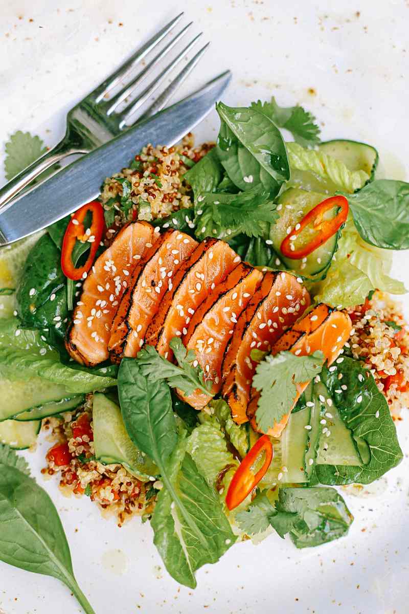 salmon and green vegetable salad | meal plan prep ideas