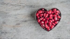 Silver Heart Bowl Filled of Red Pomegranate Seeds | Foods for Diabetics | Featured