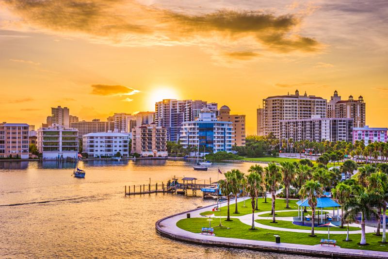 sarasota florida usa downtown skyline on | best places to retire in florida