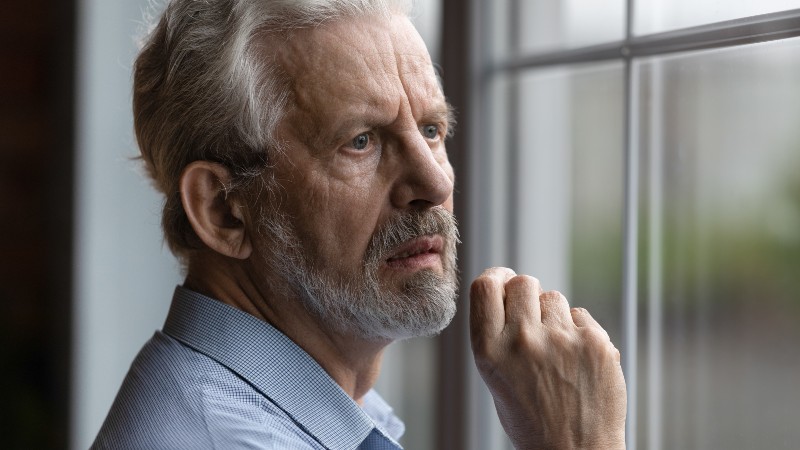 Anxious worried elderly man feel nervous pessimistic look-Thymus Gland