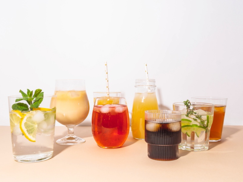 various refreshing nonalcoholic drinks glasses ice | uti