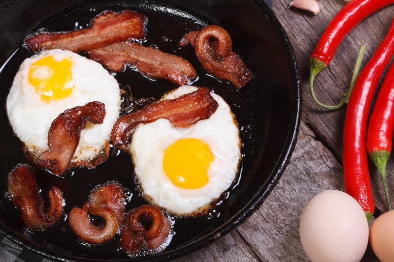 Fried Eggs with Bacon in a Frying Pan | What Does DASH Diet Mean