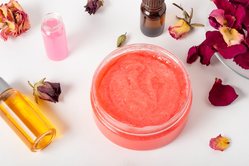 Jar of Cosmetic Body Scrub with Rose Petals | Senior Gift