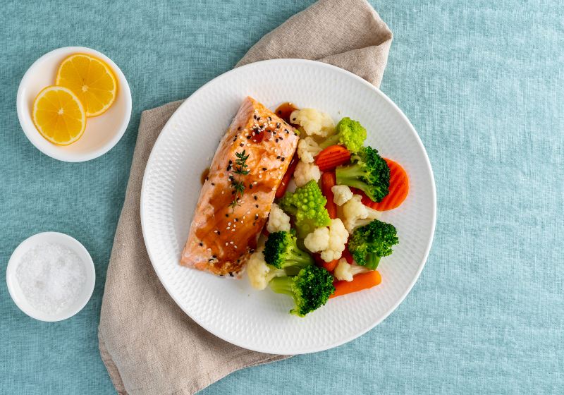 Steam Salmon and Vegetables | What Does DASH Diet Mean