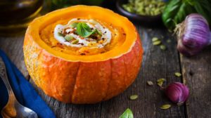 pumpkin soup on rustic background | 9 Healthy Recipes with Pumpkin Puree | Featured