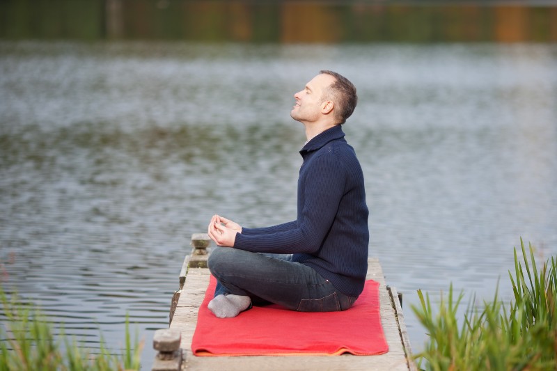 Profile shot of mature man meditating in lotus position-Transform Yourself
