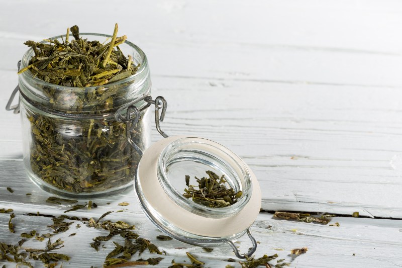 Dried Green Japanese Sencha Tea Leaves in Jar | Sencha Green Tea