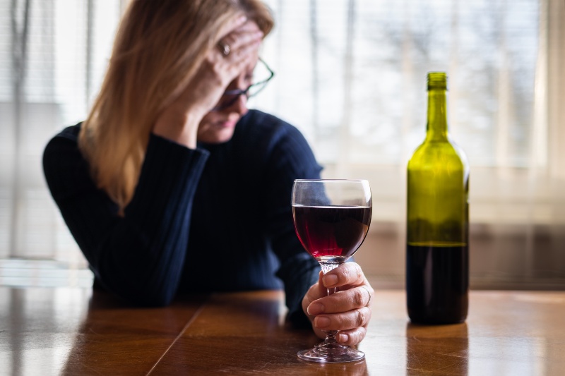 Lonely Sad Woman Drinking Red Wine at Home | Keto for Women over 50