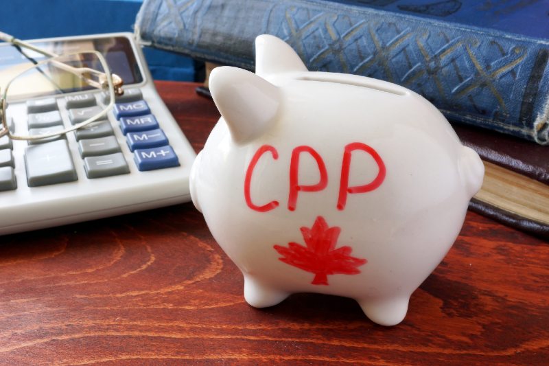 Piggy bank with word CPP. Canada Pension Plan concept | What About Timing?