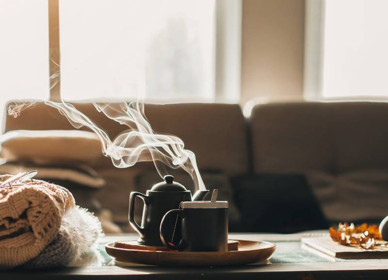 the concept of enjoying coffee at home, spending time at home | Caffeine & Hot Flashes